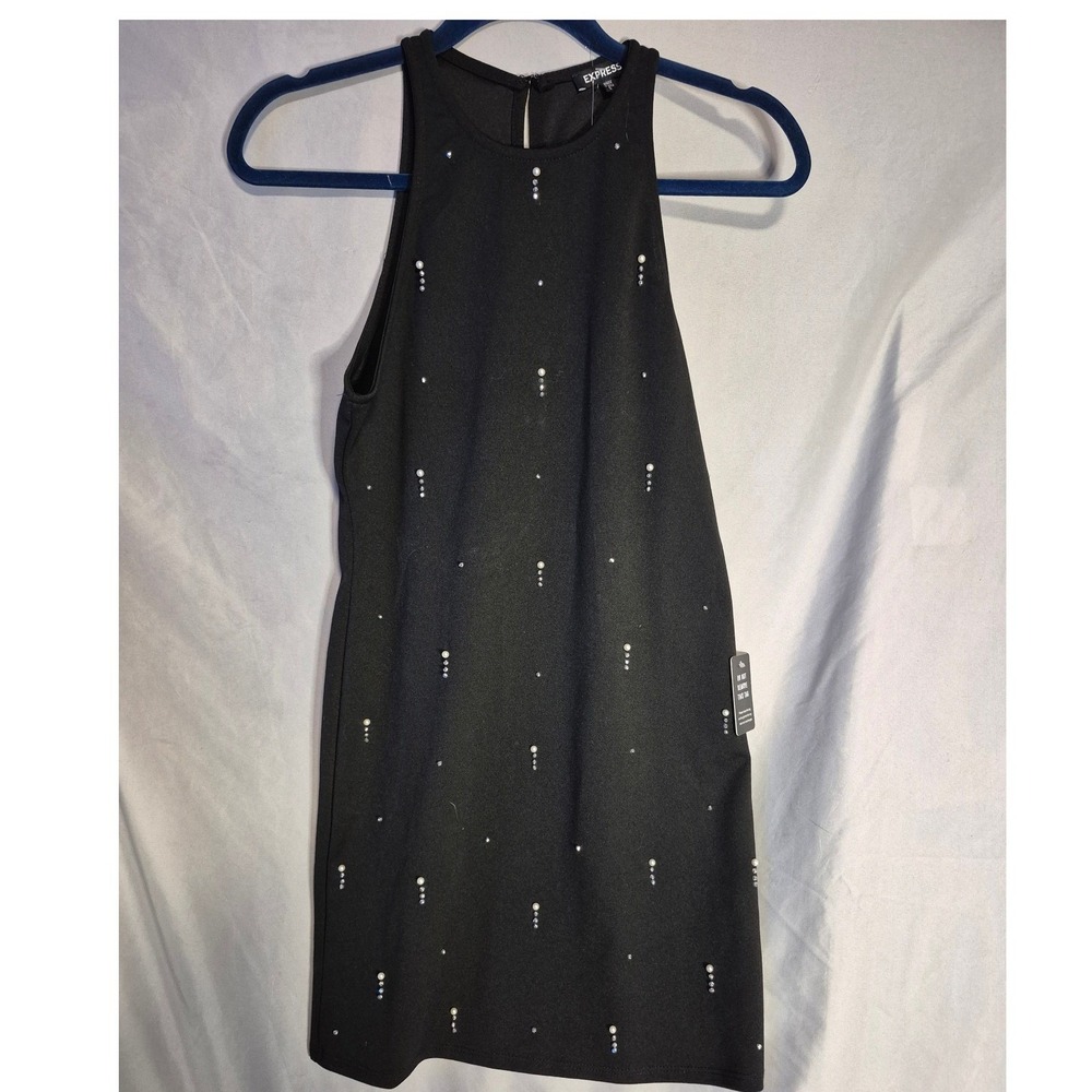 Express Black Sleeveless Mini Dress Pearl Embellished New with Tags
